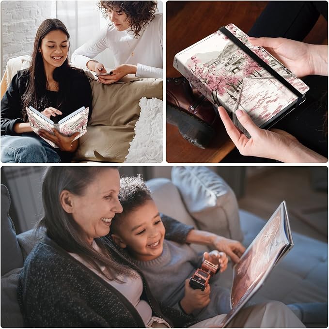 DEGDFSGR Small Photo Album 4x6 60 Pockets 120 Photos - Adventure Book Baby Photo Albums Photo Books for 4X6 Pictures Memory Book with Black Elastic Band for Photo Storage, Cherry Blossom - Image 3