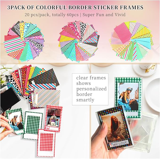 13-in-1 Picture Frames & Accessories for 3" Polaroid Intsax Mini Film | Displaying Kit fits for Fujifilm Mini Film(54x86mm), Including Wall & Tabletop Frames, Fun Stickers, Photo Protector Sleeves - Image 4