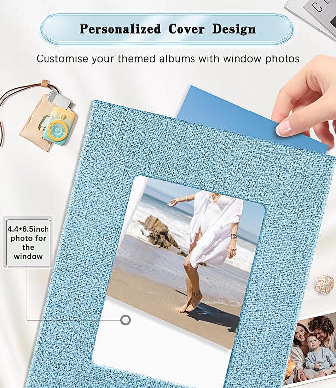 Ejblfe Photo Album 4x6,Linen Cover Slide-in Photo Album Book Can Holds 300 4x6 Photos with 50 Black Sheets for Family,Wedding,Baby and Holiday Pictures (Blue) - Image 2
