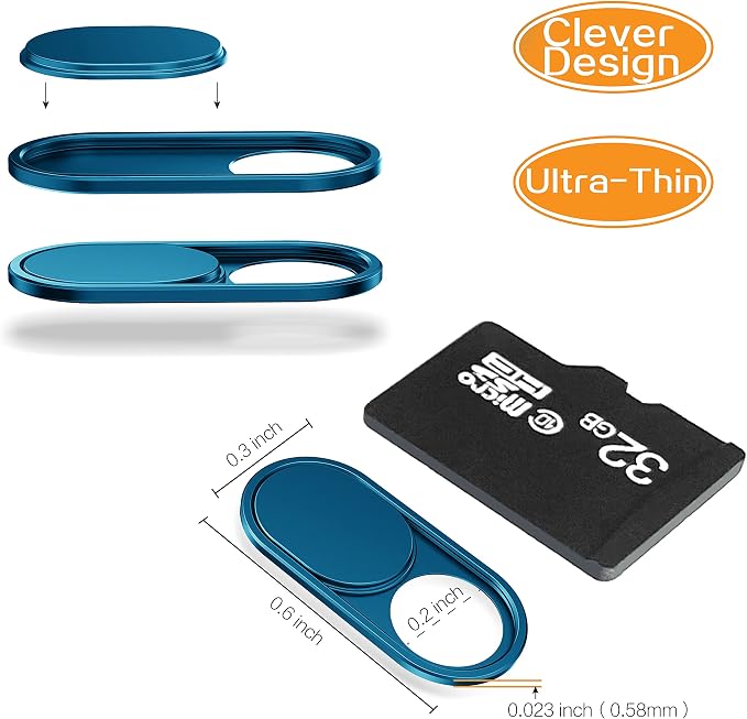 imluckies Metal Webcam Cover Slide, 0.023in Camera Cover for Laptop Computer, MacBook Pro/Air iMac iPad Tablet iPhone 8/7/6 Plus, Echo Show/Spot Web Camera Blocker Protect Your Privacy [2 Pack Blue] - Image 4