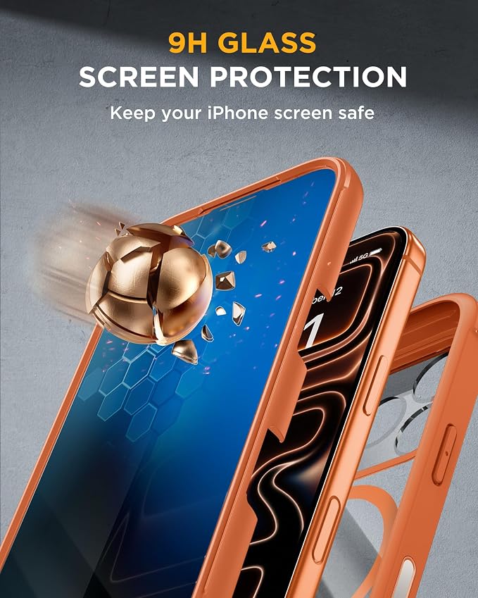 Miracase for iPhone 17 Pro Max Case with Privacy Screen Protector, Orange | Compatible with MagSafe, 360° Full Body Protection, Full Camera Protection, Military-Grade Shockproof Phone Case 6.9" - Image 4