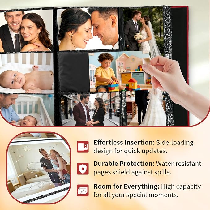 Photo Album 4x6 600 Slip-in Pockets, PU Leather Large Capacity Photo Book | Holds Horizontal & Vertical Photos Acid-Free for Mom Grandma Baby Shower Wedding Anniversary Christmas - Image 3