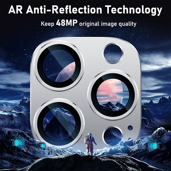 UniqueMe for iPhone 13 Pro/iPhone 13 Pro Max Camera Lens Protector - Silver | Strong Drop Protection, Not Easy to Fall-off, Metal Ring, Tempered Glass, Rear Camera Screen Cover - Image 3