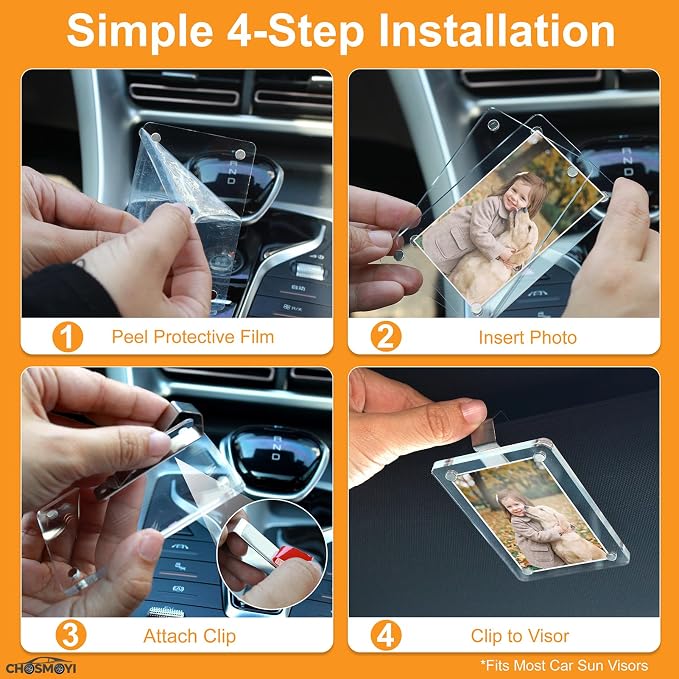 4 Pack Magnetic Car Picture Holder for Sun Visor, Photo Frame with Clips | Car Visor Magnetic Clips for 3 Inch Photos, Cute Car Decor Accessories, Personalized Gifts for Boyfriends and Loved Ones - Image 5