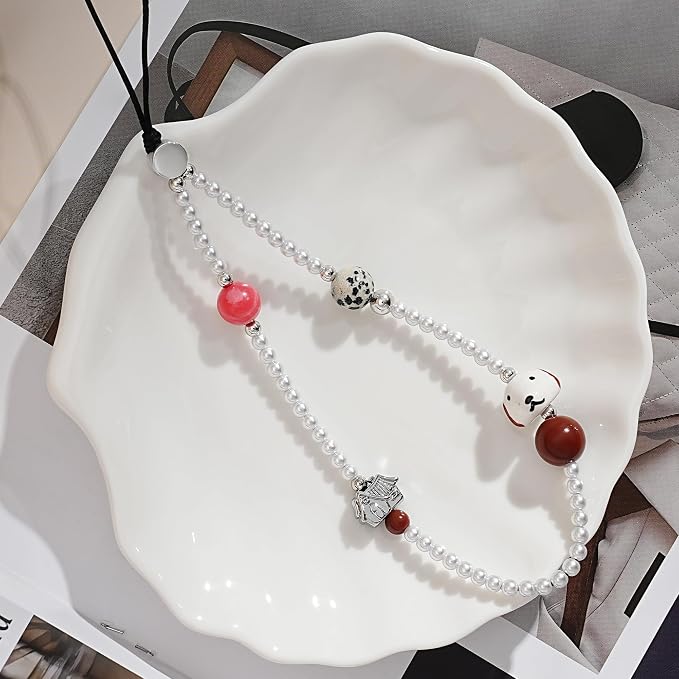 Cell Phone Charm Strap Pearl Beaded Lovely Camera Lanyard Wrist Aesthetic Dog Cute Chain Bracelet String Sweet Handmade Wristlet Accessory for iPhone Samsung All Smartphones Women Girls Cartoon Puppy - Image 3