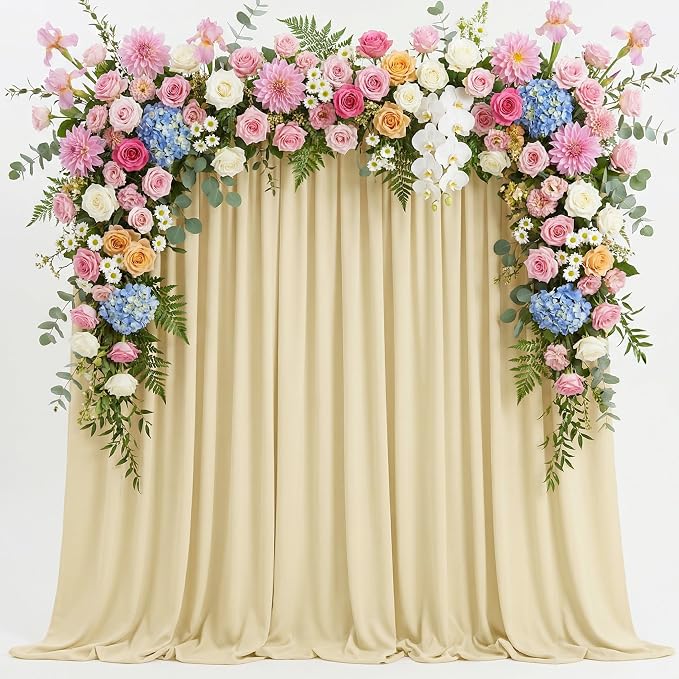 Beige Backdrop Curtain for Wedding Parties Backdrop Drapes 10x8FT | Wrinkle Free Polyester Curtain Backdrop Draping Fabric for Backdrop Photoshoot Birthday Party Background,2 Panel 5x8FT by Wokceer