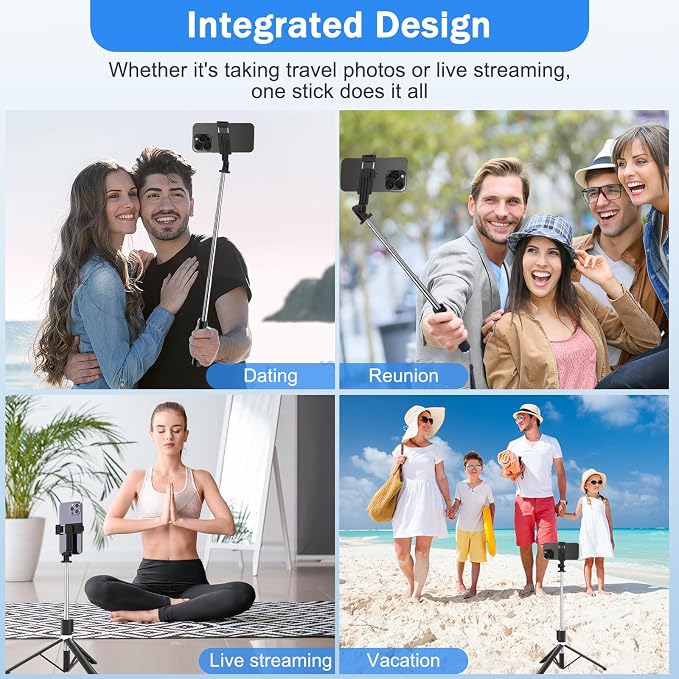 Selfie Stick Tripod with Fill Light, Phone Selfie Stick,Durable Stainless Steel Design,Bluetooth Remote Control,and Stable Three-Legged Support for Live Broadcasts,Video Shooting (Black) - Image 6