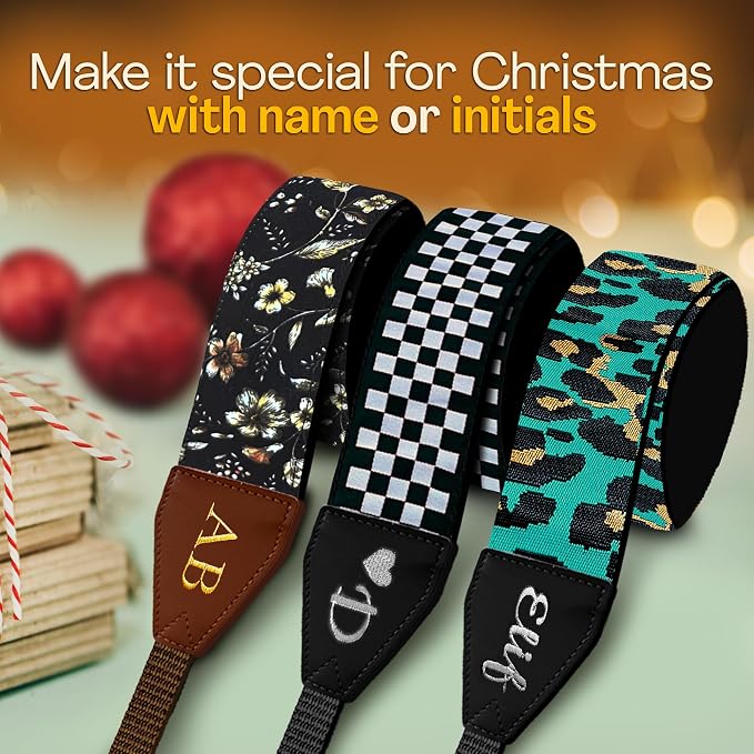 Art Tribute Custom Black White Checkers Camera Strap - Add Your Text and We Make It Especially For You Get Your Own Personalized Stocking Stuffer & Christmas Gift Camera Strap, No Shipping Cost! - Image 2