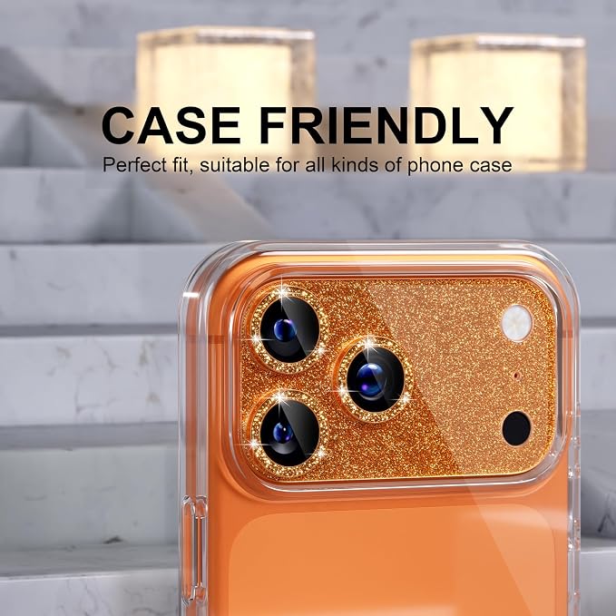 Choiche for iPhone 17 Pro Max Camera Lens Protector, Glitter-Orange | Bling Metal Camera Cover with 9H Tempered Glass Lens Screen Protector Accessories, Strong Adsorption, Case-Friendly, 6.9-inch - Image 4