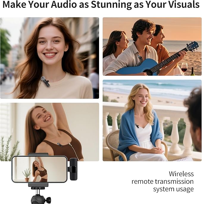 Wireless Microphone for iPhone iPad and Android Phone, 2 Pack Wireless Lavalier Lapel Mic with Noise Reduction, Plug and Play Mini Microphone for Video Recording Interview Podcast YouTube TikTok Vlog - Image 4
