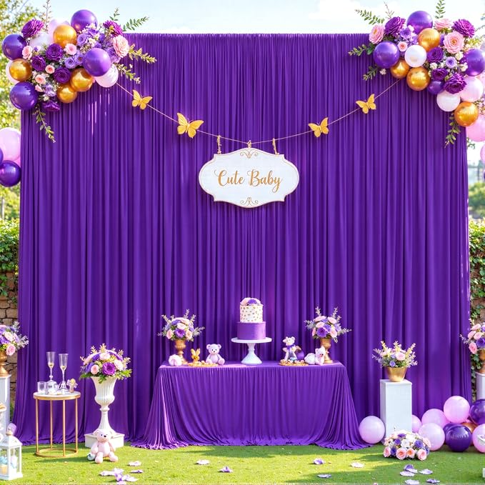 6 Panels Purple Backdrop Curtain for Parties Wedding Wrinkle Free Purple Photo Curtains Backdrop Drapes Fabric Decoration for Birthday Party Photography 30ft(W) x 10ft(H) - Image 9