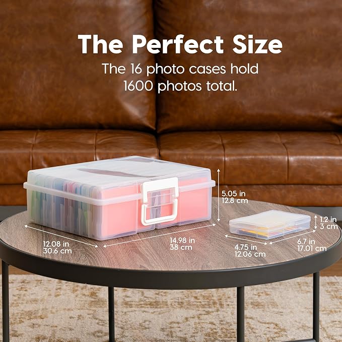 IRIS USA Photo Storage Box |Made in USA| 16 Cases - Clear | Fits 4" x 6" Pictures / Built-In Handle / Organizing Containers for Tasks, Stickers, Ephemera & Flashcards - Image 3