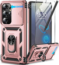 Taisairu for Samsung Galaxy S25 Ultra Case with Screen Protector & Slide Camera Lens Cover, Built-in Magnetic Ring Stand Shockproof Protective Phone Case for Samsung S25 Ultra Case (Rose Gold) by Taisairu