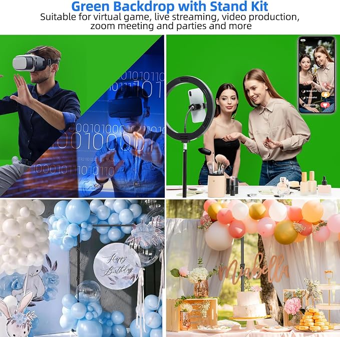 Hemmotop Green Screen Stand 7x5 ft(HxW) with 6.5x5 ft Backdrop Kit | Chromakey, for Streaming, Gaming, Zoom, Video Recording, Metal and Ployester, with 5 Clips and Carrying Case, Portable - Image 7