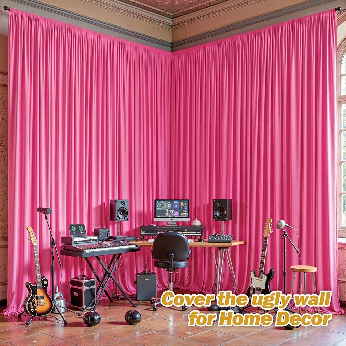 24ftx10ft Wrinkle Free Hot Pink Backdrop Curtain - 10 Feet Photography Backdrop Drapes, Silky Polyester Back Drop Cloth for Wedding Baby Shower Balloon Arch Background - Image 4