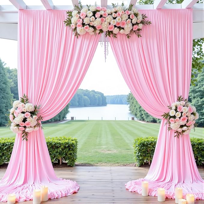 Wrinkle Free Pink Backdrop Curtain for Parties Background, Silky Photo Curtains Backdrop Drapes 2 Panels Back Drop Cloth for Wedding Birthday Photography Baby Shower Decor,10ftx10ft - Image 4
