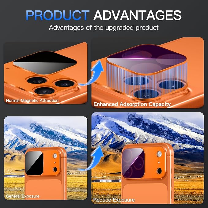 Suoman for iPhone 17 Pro Max Camera Lens Protector, ND Filter Lens Film | Magnetic Tempered Glass Lens Film, Strong Adsorption, HD Clear, All-in-one Metal Camera Cover,Orange - Image 8