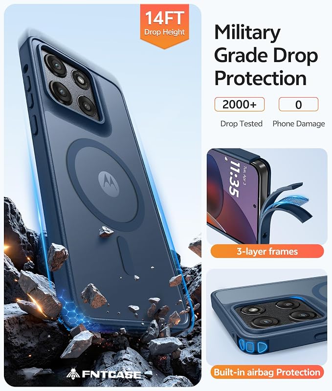 FNTCASE for Moto G Stylus 2026/2025 Case, Fit for Magsafe, Screen Protector | Translucent Matte Magnetic Back, 14FT Military Grade Drop Protection, Shockproof Protective Phone Cover, Blue - Image 5