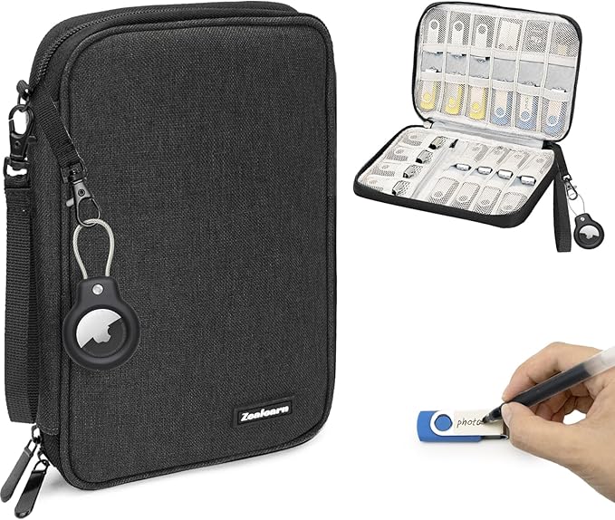 USB Flash Drive Case with Labels, USB Organizer Holds 24 Pcs, USBs Case, USBs Storage Cases,Thumb Drive Cases, Tech Gifts, Farther Day’s Gifts, Black by Zealearn