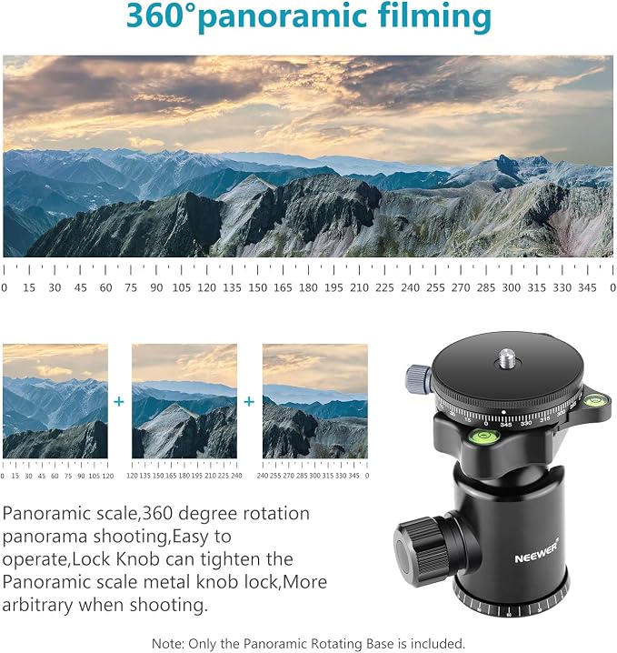 NEEWER Camera Panoramic Panning Base with Style Plate | 3/8 inch Screw, Aluminum Alloy Panorama Ball Tripod Head with Bubble Level, for Tripod Monopod DSLR Cameras, Max Load 22 LB - Image 5