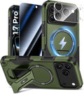 Goton 3 in 1 for iPhone 17 Pro Case with Privacy Screen Protector Green | Glass Camera Lens Protector,Compatible for MagSafe,Invisible Kickstand, Shockproof Phone Cover for iPhone 17Pro by Goton