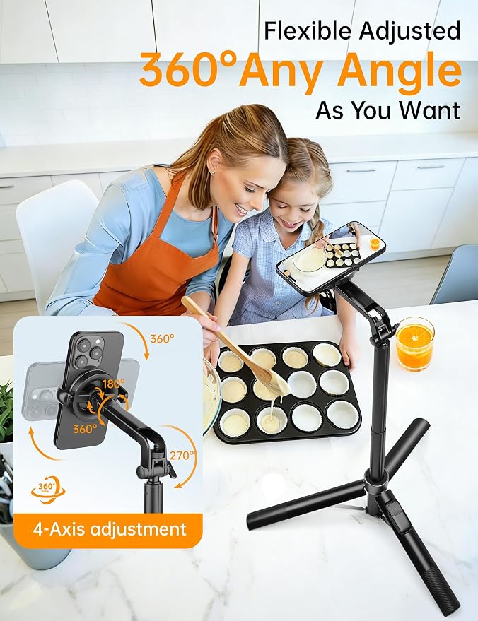 70" Magnetic Phone Tripod, Selfie Stick Tripod for iPhone MagSafe & Camera | Rechargeable Remote & 2 in 1 Magnetic Holder, 360° Rotatable Portable Cell Phone Stand for Travel Vlog Video Recording - Image 5