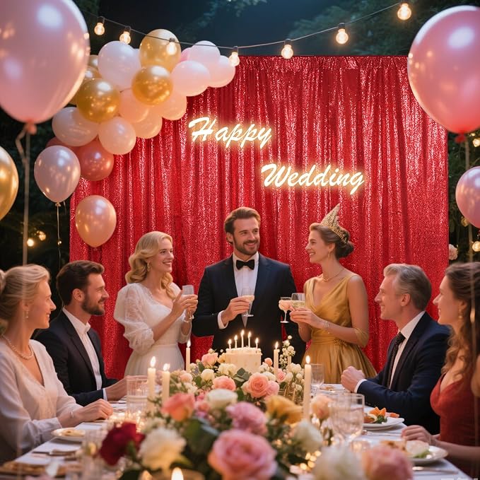 SquarePie 6x8ft Red Sequin Backdrop, High Density Non-Transparent Glitter Curtain for Photography, Birthday, Wedding Party Decorations, Thick Solid Background with 4" Rod Pocket, 1 Panel - Image 4