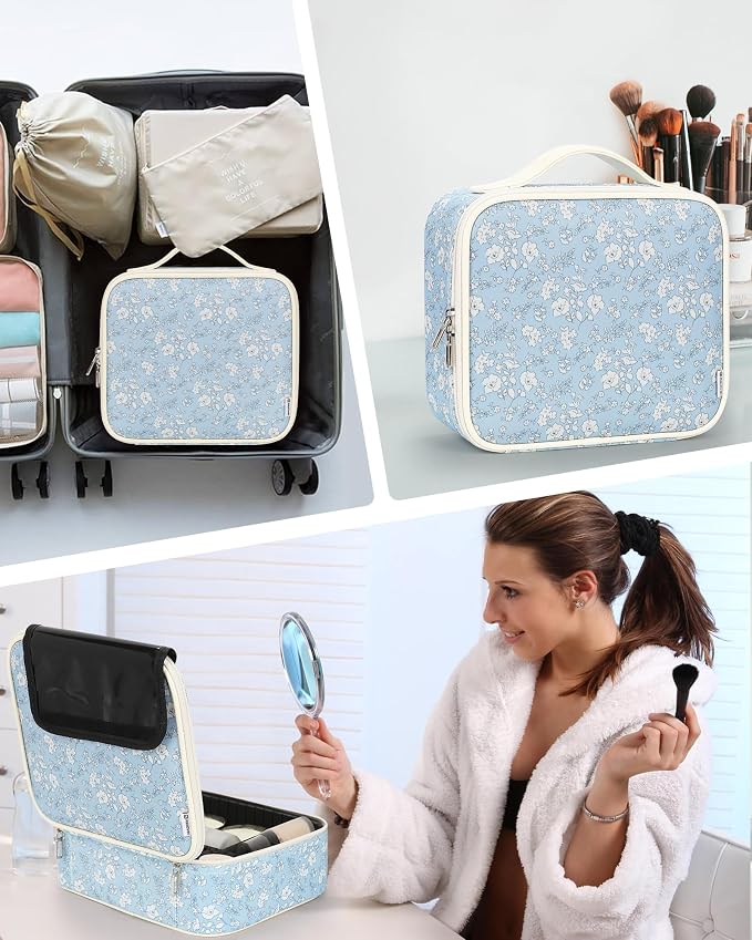 Relavel Travel Makeup Case, Professional Makeup Artist Makeup Bag, Portable Makeup Train Case Organizer with Adjustable Dividers, Cute Cosmetic Bags Birthday Gifts for Girls and Women - Image 7