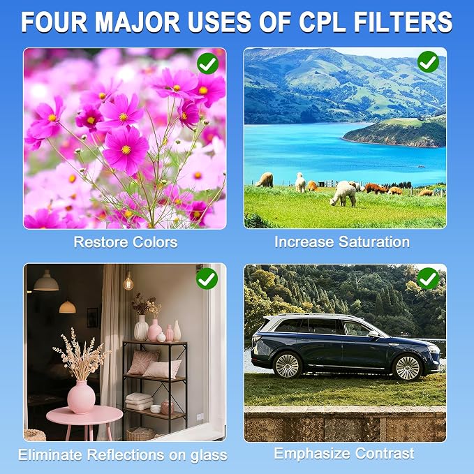 67mm CPL Filter for Phone/DSLR, HD Circular Polarizer Polarizing Filter, Lens Attachment for iPhone 17 16 15 14 13 12 Samsung Galaxy Pixel and Other Phones/Camera, Eliminate Reflections - Image 6