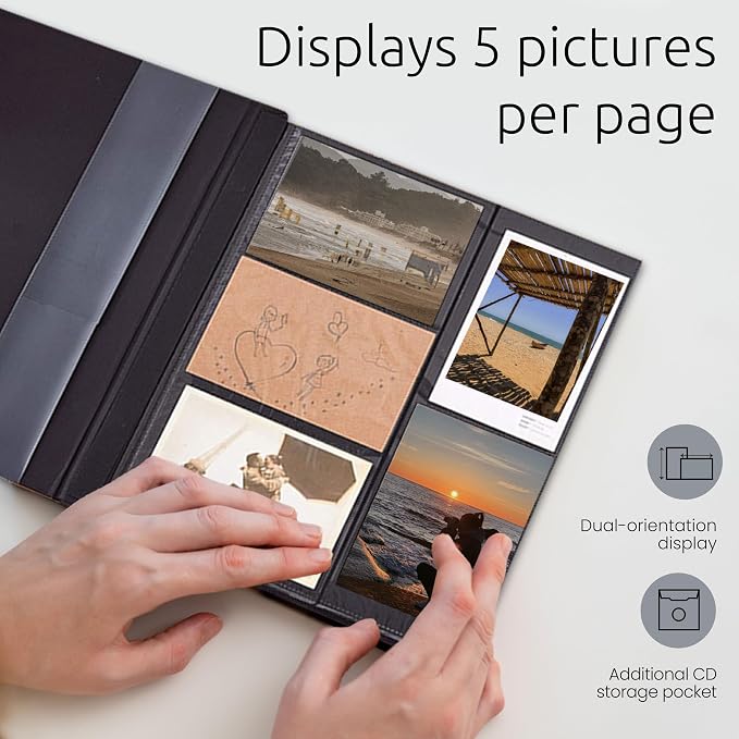 Kiera Grace 400-Pocket Jocelyn Simple & Classic Photo Album for Home & Office with CD Storage Pocket, 13.19"x12.01"x1.5" to Display 400 4"x6" Pictures, Gray - Image 6