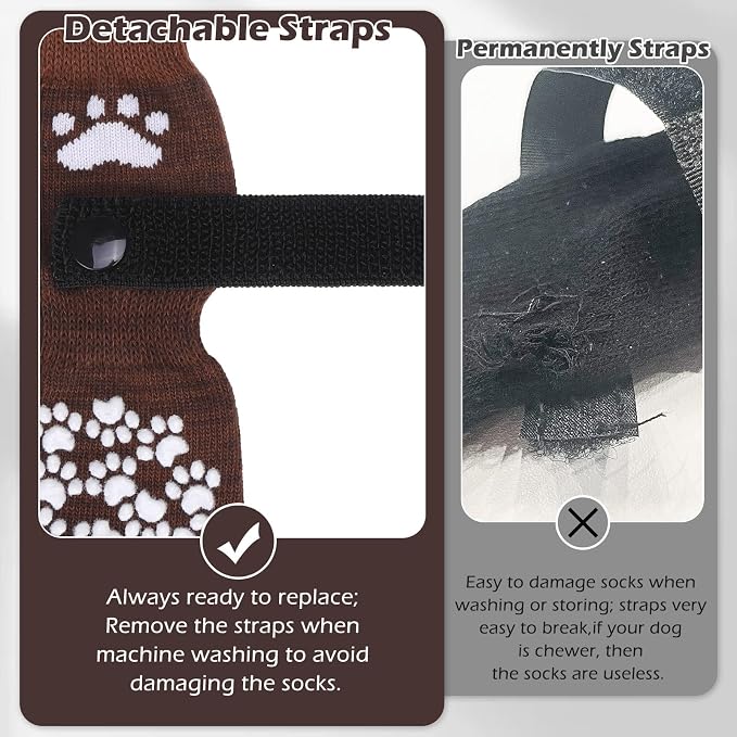 EXPAWLORER Anti Slip Dog Socks to Prevent Licking Paws, Dog Shoes for Hot Pavement, Dog Booties for Small Medium Large Senior Dogs, Traction Control Boots & Paw Protectors for Hardwood Floors Coffee - Image 5