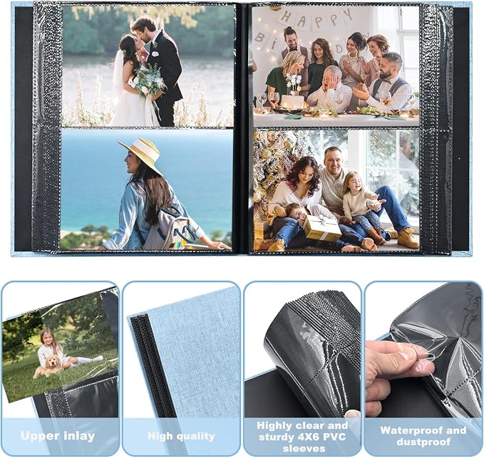 Photo Album 4x6 200 Pockets for Wedding Gifts,Linen Hardcover Picture Albums for Family Anniversary Baby Vacation Pictures - Image 5