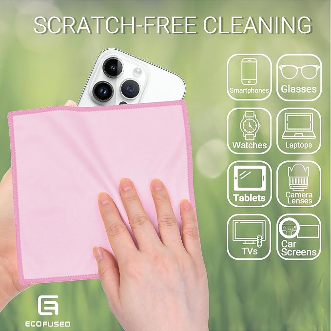 Eco-Fused Microfiber Cleaning Cloths Double-Sided - 5 Pack - 6.6 x 6.2 inch - Microfiber and Suede Cloth for Smartphones, LCD TV, Tablets, Laptop Screens, Camera Lenses (Pink) - Image 3