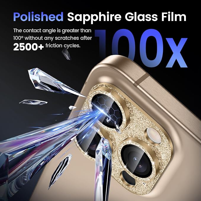 Tensea for iPhone 16 Pro Max/16 Pro/14 Pro Max/14 Pro Camera Lens Protector | Metal Bling Aluminum Alloy Tempered Glass Cover Camera Screen Protector Accessories, Case Friendly - Image 5