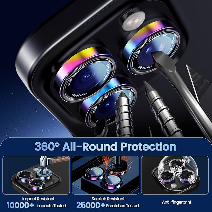 CACOE Camera Lens Protector for iPhone 14/15/16/17 Pro/Pro Max Cover | Anti-Scratch, Drop-Proof, Strong Adhesion, Camera Screen Cover, for iPhone 14-17 Pro/Pro Max, Colorful - Image 6