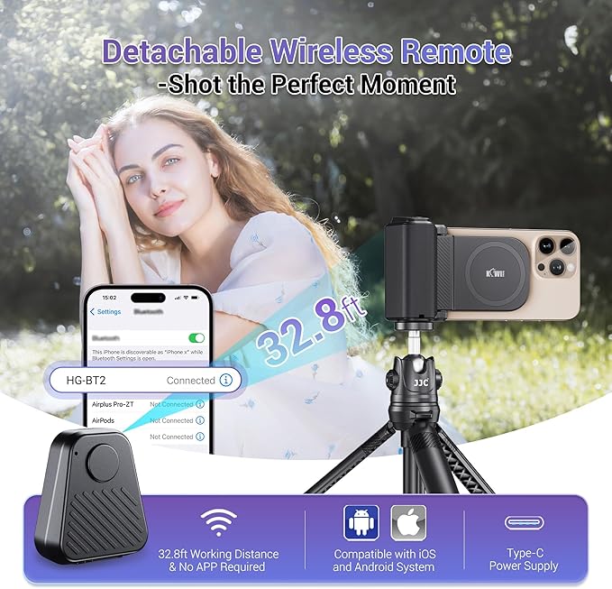 KIWIFOTOS Magsafe Phone Grip with Remote for MagSafe iPhone 17 16 Pro Max | Magnetic snap-on grip, BT remote. 1/4" thread for tripod(NOT Included). for iPhone 17 Pro MagSafe travel Vlog Video Shooting - Image 2
