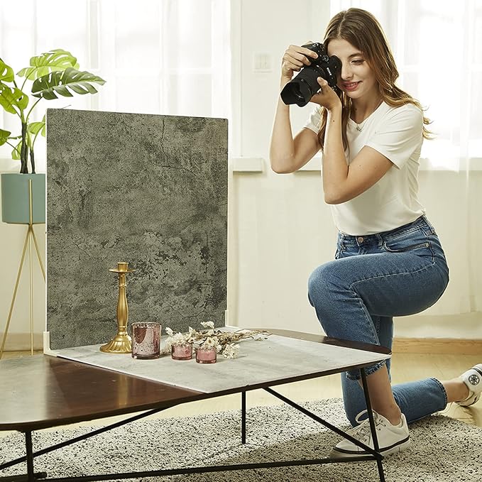 2 PCS Photo Backdrop Boards for Flat Lay, Food Photography Background 24x24 Inch, BEIYANG (Light Gray+Dark Gray) - Image 3