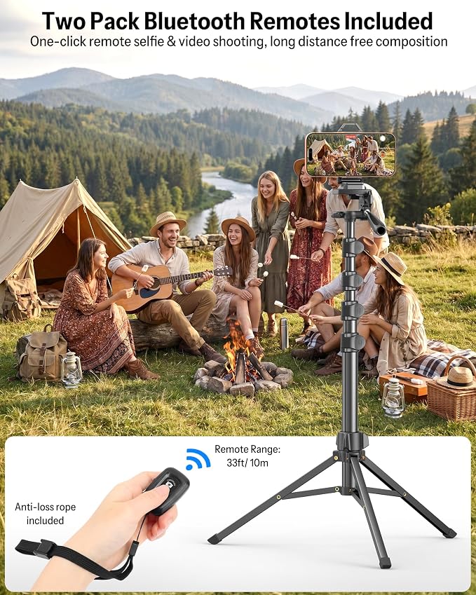 OMOTON TP02-Pro-PK 65" Magnetic Phone Tripod Kit with Fill Light & 2 Remote | Arca-type Base with a 1/4" Screw Hole, Adjustable Height, 10-level Adjustable Brightness, USB-C Charging, for iPhone 12-17 - Image 3