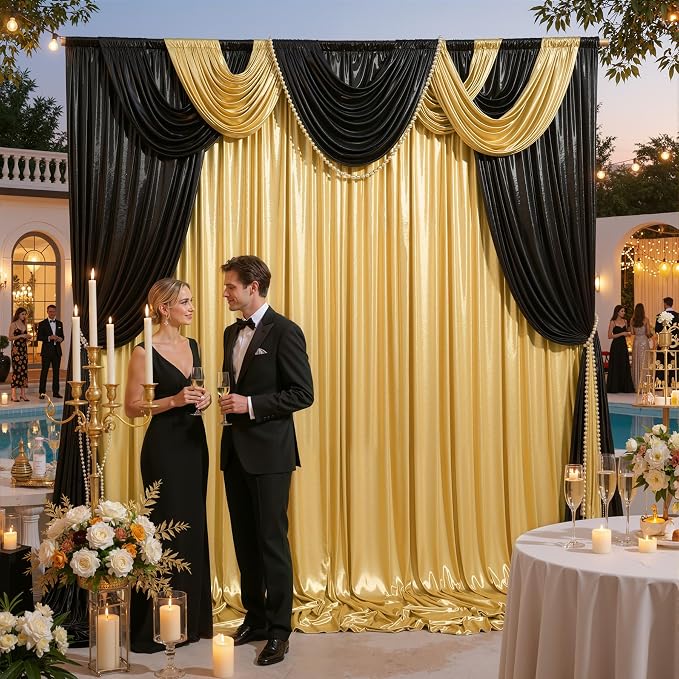 20ft x 10ft Gold Black Sequin Backdrop Curtain for Parties, Wrinkle Free Glitter Photo Backdrop Drapes 4 Panels 5x10ft Back Drop Cloth for Wedding Photography Background - Image 7