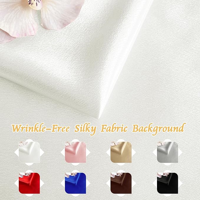 RUDONG M Satin Photography Backdrop, White, 3.3x2.5ft | Wrinkle-Free, Silky Fabric, For Jewelry/Cosmetics/Flat Lay/Studio, 100x75cm - Image 6