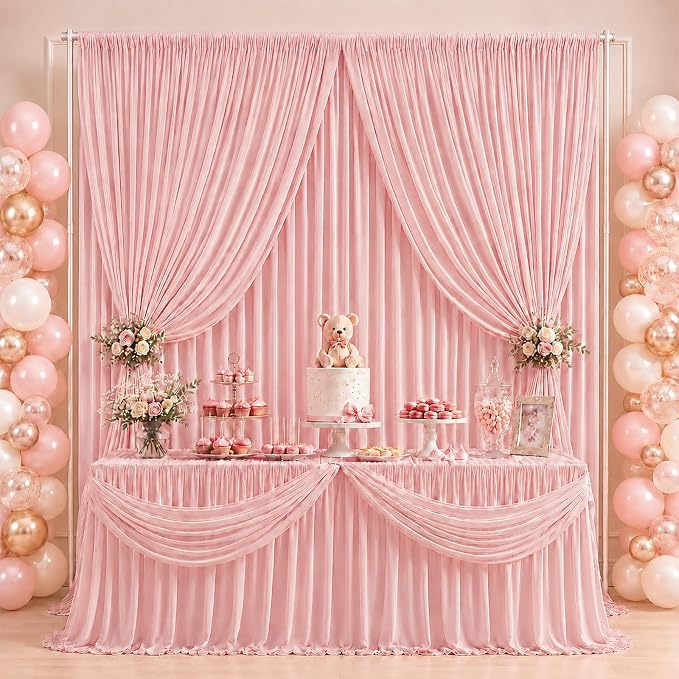 ESGOTBME 10x10ft Wrinkle Free Blush Pink Backdrop Curtain for Parties Soft Fabric Drapes Wedding Pink Curtain Backdrop for Birthday Party Decorations Background for Photography 5x10ft,2 Panels - Image 6