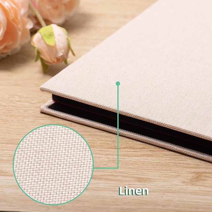 Photo Album Self Adhesive Scrapbook 3x5 4x6 5x7 6x8 Magnetic Album DIY Scrap Book 11x10.6 Inch 40 Black Sticky Pages Linen Cover Beige DIY Photo Album - Image 4