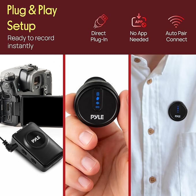 Pyle Wireless Lavalier Microphone System, Clip On Microphone with Noise-Canceling, 7H Battery, 360° Audio, USB-C Charging Case, Compatible with DSLR, iOS, Android, Vlogging Mic for Creators - Image 2