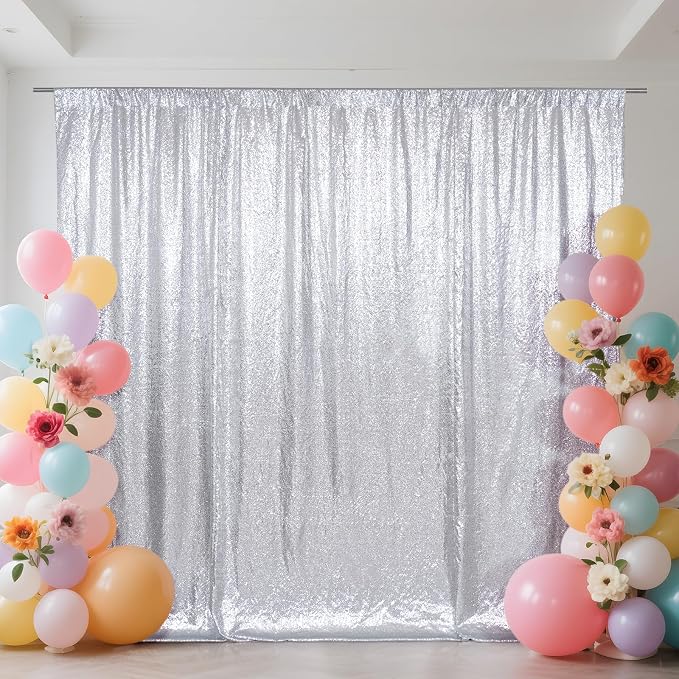 SquarePie 10x10ft Silver Sequin Backdrop, High Density Non-Transparent Glitter Curtain for Photography, Birthday, Wedding Party Decorations, Thick Solid Background with 4" Rod Pocket, 1 Panel - Image 7