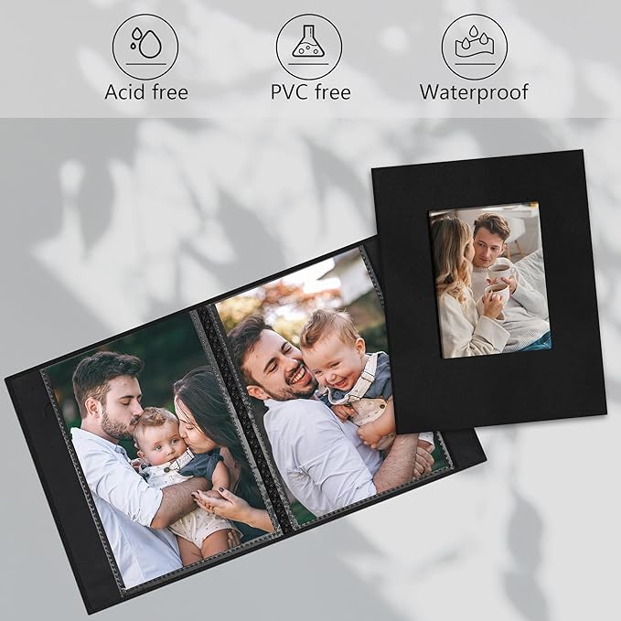 Small 4x6 Photo Album 24 Pockets Linen Cover Black 6 Pack | Linen Cover, Front Window, Portable Mini Picture Book, Travel Wedding Memories - Image 3