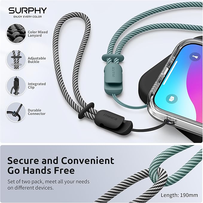 SURPHY 2 Pack Phone Lanyard, Phone Wrist Strap for Case, Camera Wrist Strap | Ultra-Light 2-Color Braided Phone Strap, Cellphone Charm Strap, Anti-Lost Wrist Lanyard for Women and Men, Black Green - Image 2