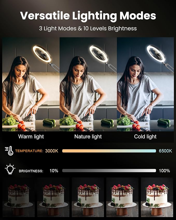 Ring Light with Stand Tripod for iPhone – Upgrade 1800 Lumens 10” Overhead Phone Tripod with Light, 2X Brighter Lighting for Video Recording, TikTok, YouTube, Streaming & Content Creator Essentials - Image 5