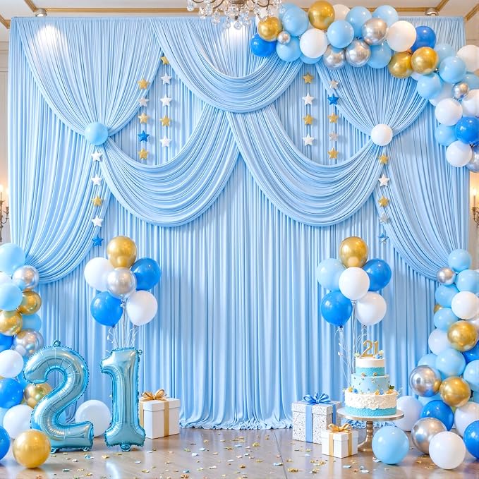 4 Panels Baby Blue Backdrop Curtains for Wedding Party Wrinkle Free Backdrops Curtain Drapes Fabric Decorations Photo Back Drop Cloth for Baby Shower Photography Stage Reception 20ft(W) x 12ft(H) - Image 9