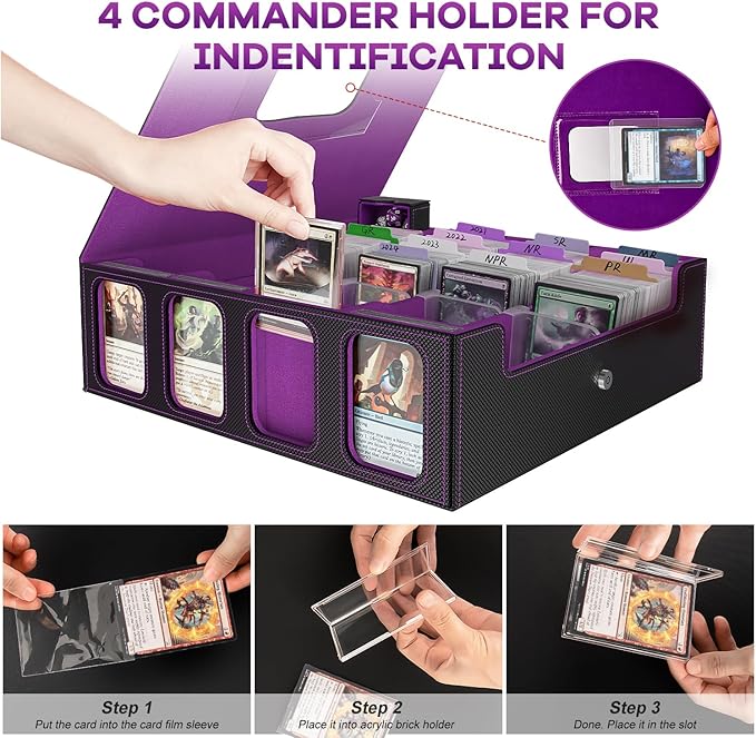 4-Row Trading Card Storage Box, Holds 3200+ Cards [US Patent], Black&Purple | Large Capacity, Portable Handle & Display Windows, Compatible with MTG, Commander, Sports Cards and Other Standard TCG Cards - Image 3