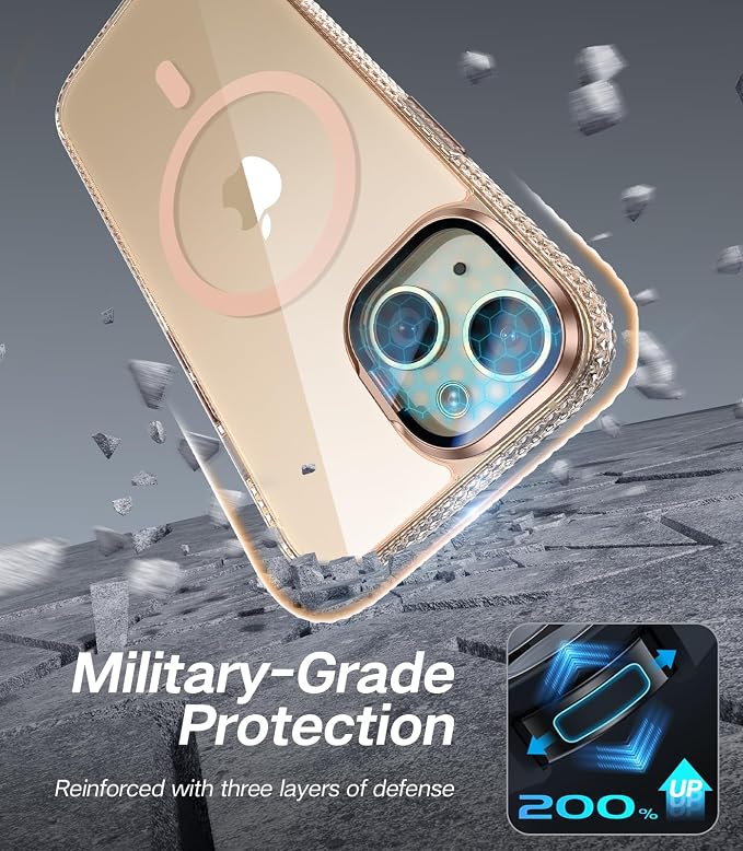 VOFATA [Upgraded] for iPhone 15 Case with Camera Cover Stand [Fit for MagSafe][9H Camera Lens Protector] Mil-Grade Protection Transparent Magnetic iPhone 15 Phone Case, Clear Gold - Image 6